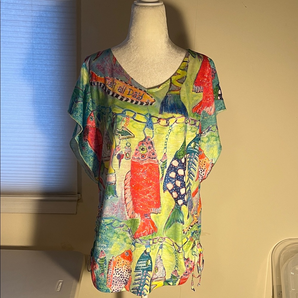 Leoma Lovegrove beach tunic shirt fish all day size L ECU